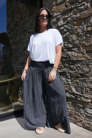 Made in Italy Marina Chalk Stripe Palazzo Pant Black